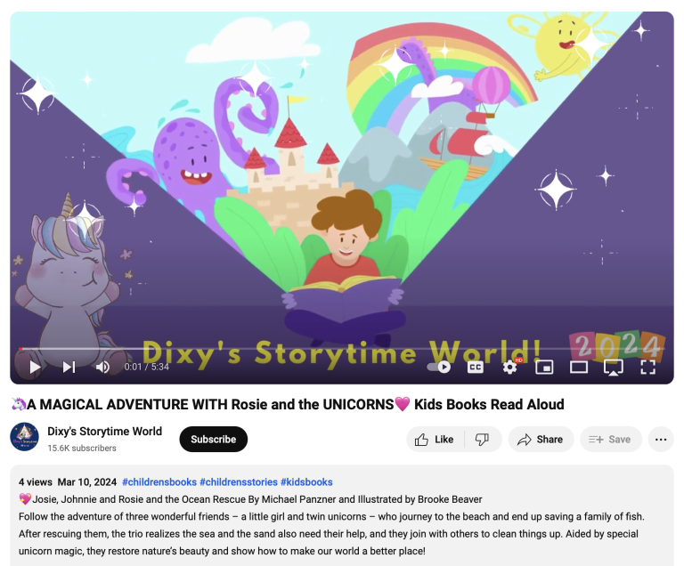 Dixy's Storytime World features Josie, Johnnie and Rosie and the Ocean Rescue! on their Youtube channel